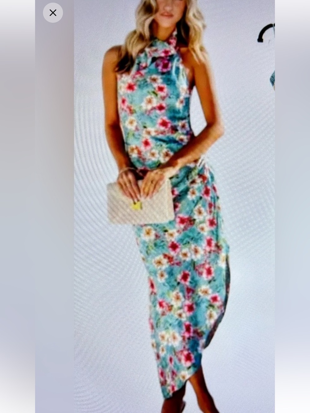 Asymmetrical Floral Halter Midi Dress in Teal